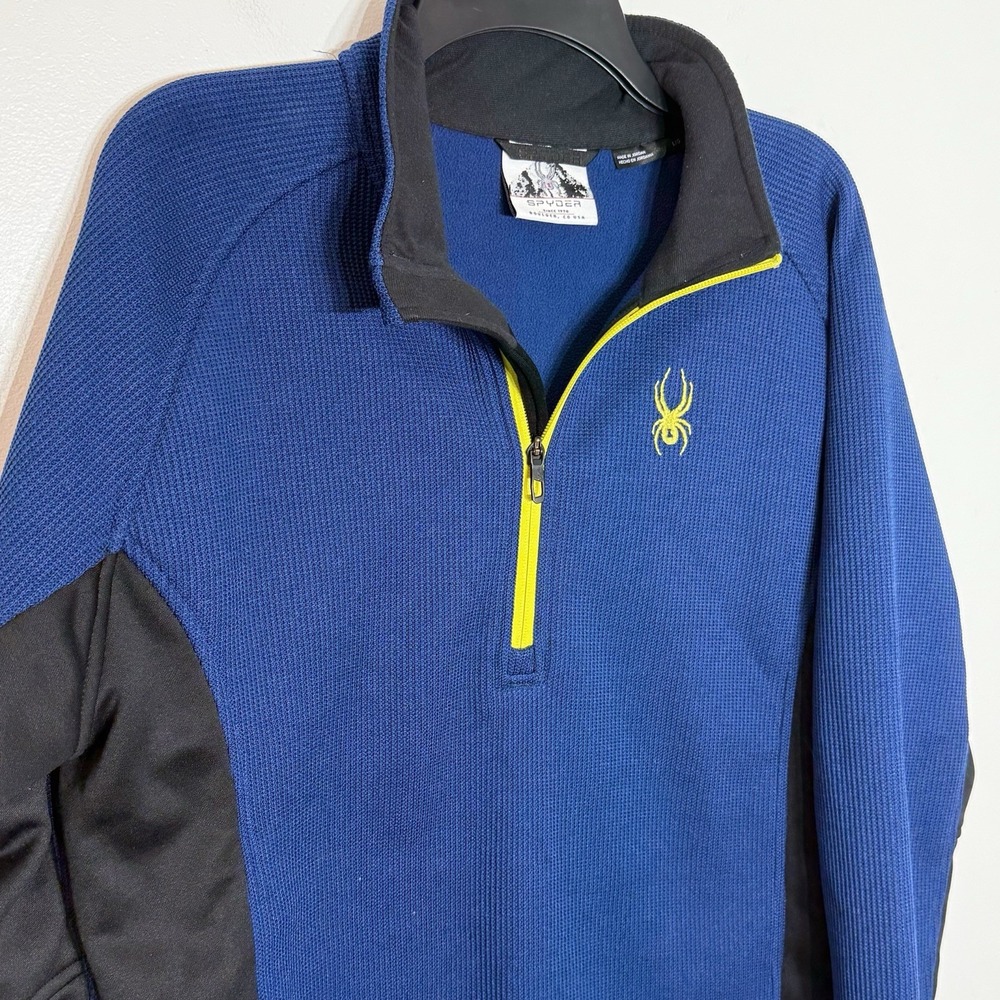 Men's Spyder Jacket Size L Waffle Knit 1/2 Zip Jacket Outbound Blue Black Yellow